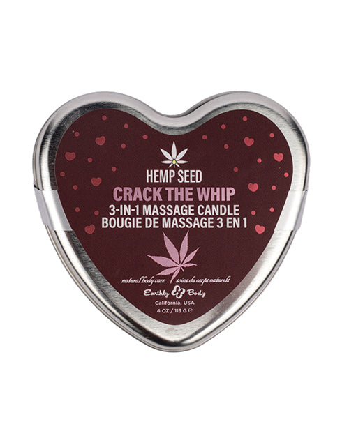 Earthly Body 2025 Valentines 3 in 1 Massage Heart Candle – 4.7 oz Crack The Whip