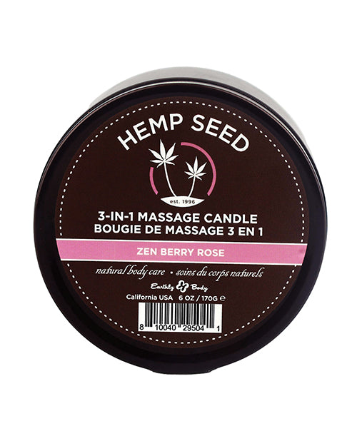Earthly Body Suntouched Hemp Candle – 6 oz Round Tin Zen Berry Rose