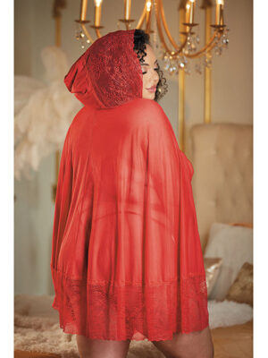 Allure Lace & Mesh Cape w/Attached Waist Belt (G-String NOT included) Red QN