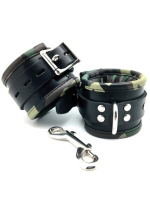 Sensual Sin Leather Padded Ankle Cuffs - Camo Piping