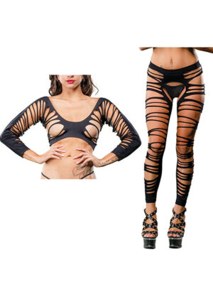 Beverly Hills Naughty Girl Crotchless Side Straps Leggings Black O/S