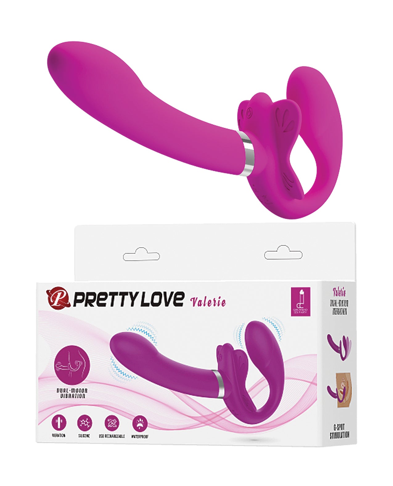 Pretty Love Valerie Vibrating Strapless Strap On – Fuchsia
