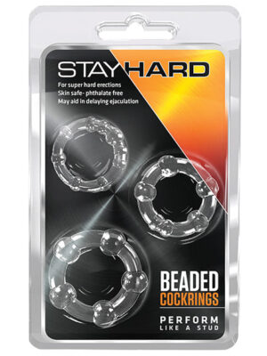Blush Stay Hard Beaded Cock Rings 3 Pack - Clear