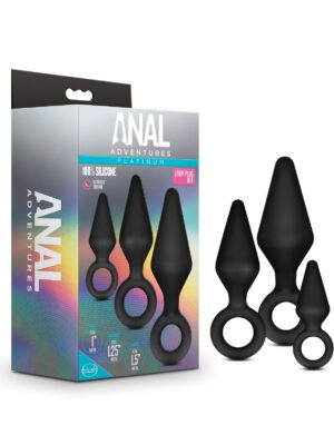 Blush Anal Adventures Platinum Silicone Loop Plug Kit - Black