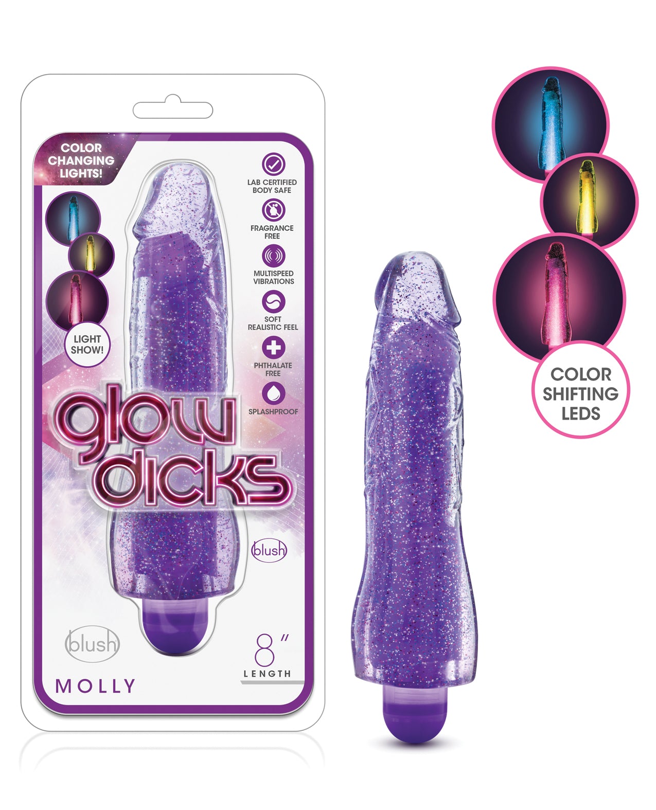 Blush Glow Dicks Glitter Vibrator Molly – Purple