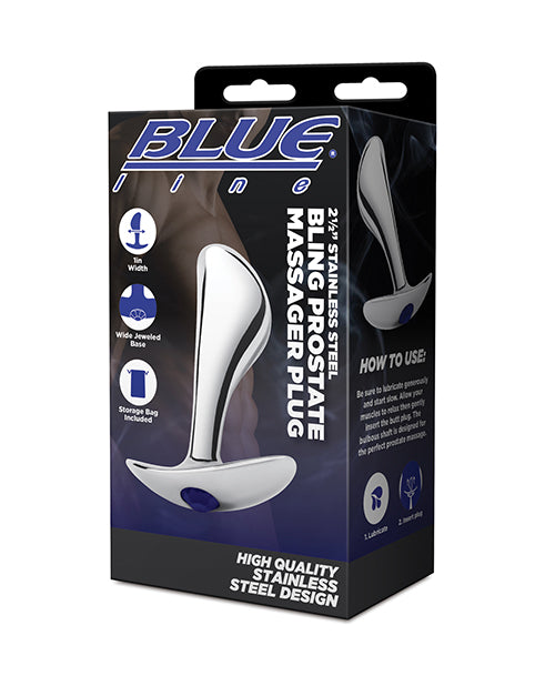 Blue Line 2.5″ Stainless Steel Bling Prostate Massager Plug