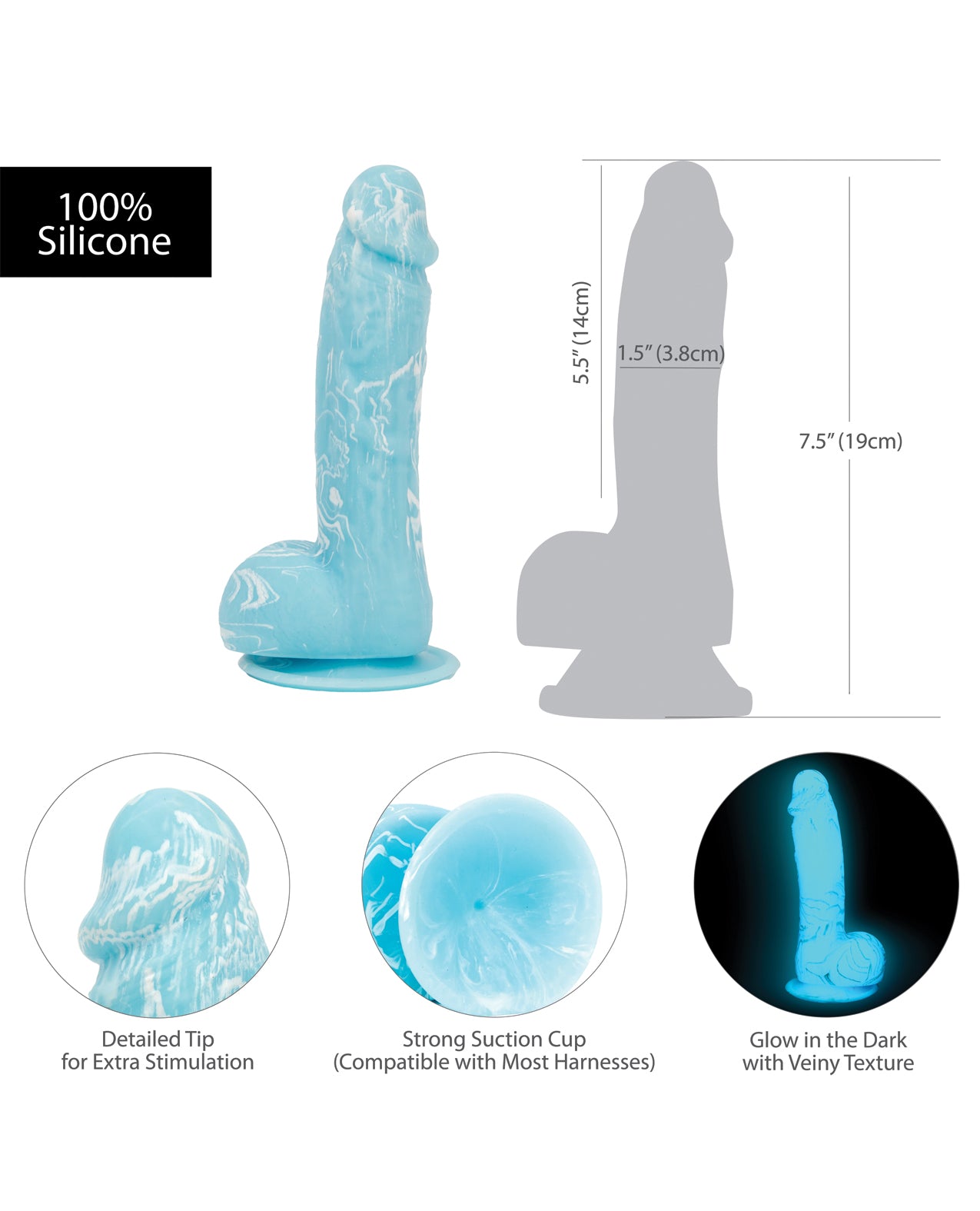 Addiction Luke Glow in the Dark 7.5" Dildo - Blue - Image 10