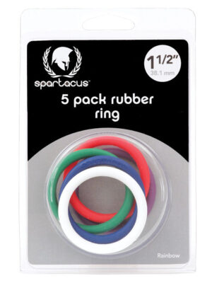 Spartacus 1.5" Rubber Cock Ring Set - Rainbow Pack of 5
