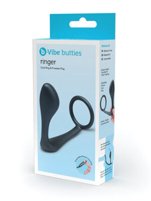 b-Vibe Butties Ringer Cock Ring & Prostate Plug - Black