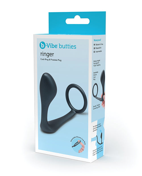 b-Vibe Butties Ringer Cock Ring & Prostate Plug – Black
