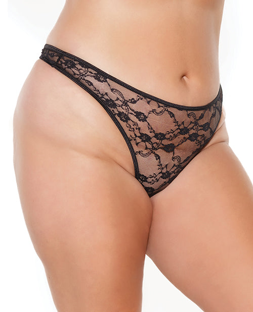 Stretch Lace High Leg Thong Black OS/XL - Image 3