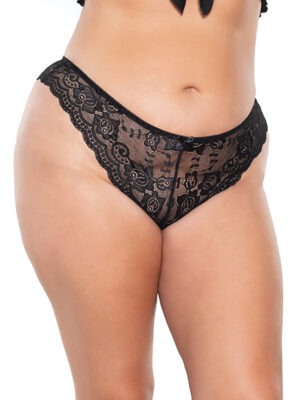 Scallop Stretch Lace High Leg Panty Black OS/XL