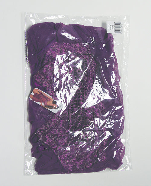 Metallic Stretch Lace & Mesh Babydoll w/Thong - Purple MD - Image 5