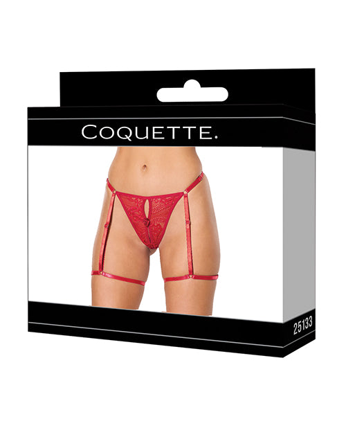 Lace Thong w/Garters and Bow Detail - Red LG - Image 8