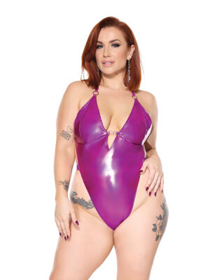 Darque PVC Halter Teddy w/Adjustable Straps - Purple QN