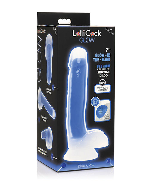 Curve Toys Lollicock 7″ Glow In The Dark Silicone Dildo w/Balls – Blue