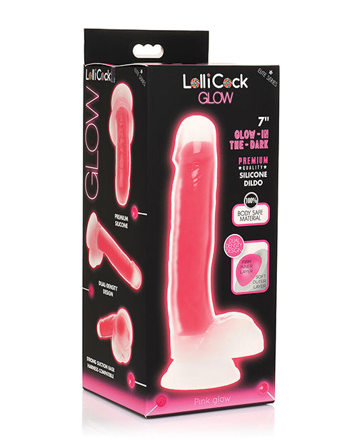 Curve Toys Lollicock 7″ Glow In The Dark Silicone Dildo w/Balls – Pink
