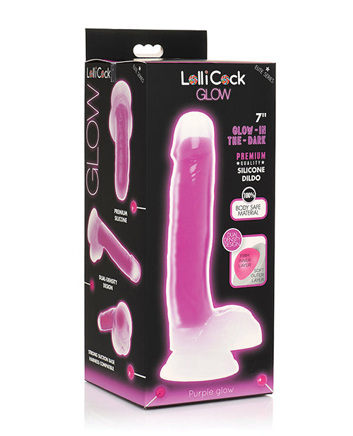 Curve Toys Lollicock 7″ Glow In The Dark Silicone Dildo w/Balls – Purple