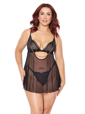 Pleasure Collection Feline Fatale Babydoll & G-String 2 pc Set - Black QN