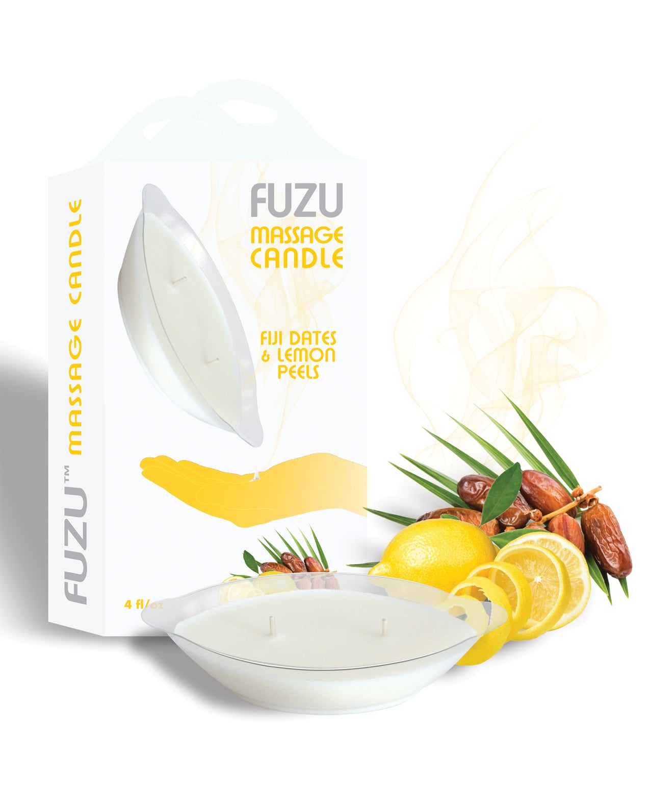 Fuzu Massage Candle – 4 oz Fiji Dates & Lemon Peel