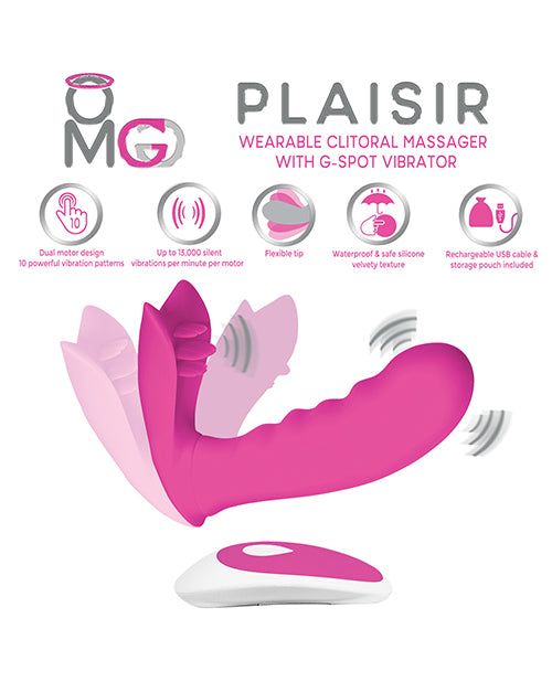 OMG Plaisir Wearable Clitoral Massager w/G-Spot Vibrator - Pink - Image 2