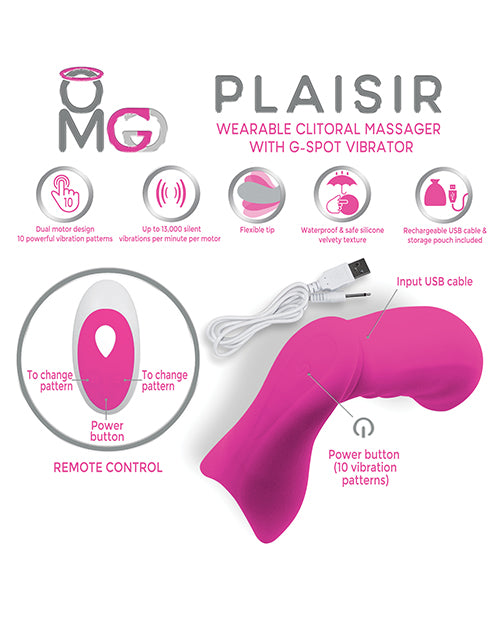 OMG Plaisir Wearable Clitoral Massager w/G-Spot Vibrator - Pink - Image 3