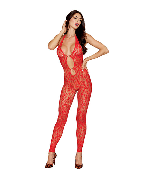Leopard Pattern Seamless Bodystocking w/Gold Details – Red O/S