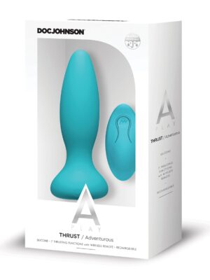A Play Thrust Adventurous Rechargeable Silicone Anal Plug w/Remote - Teal