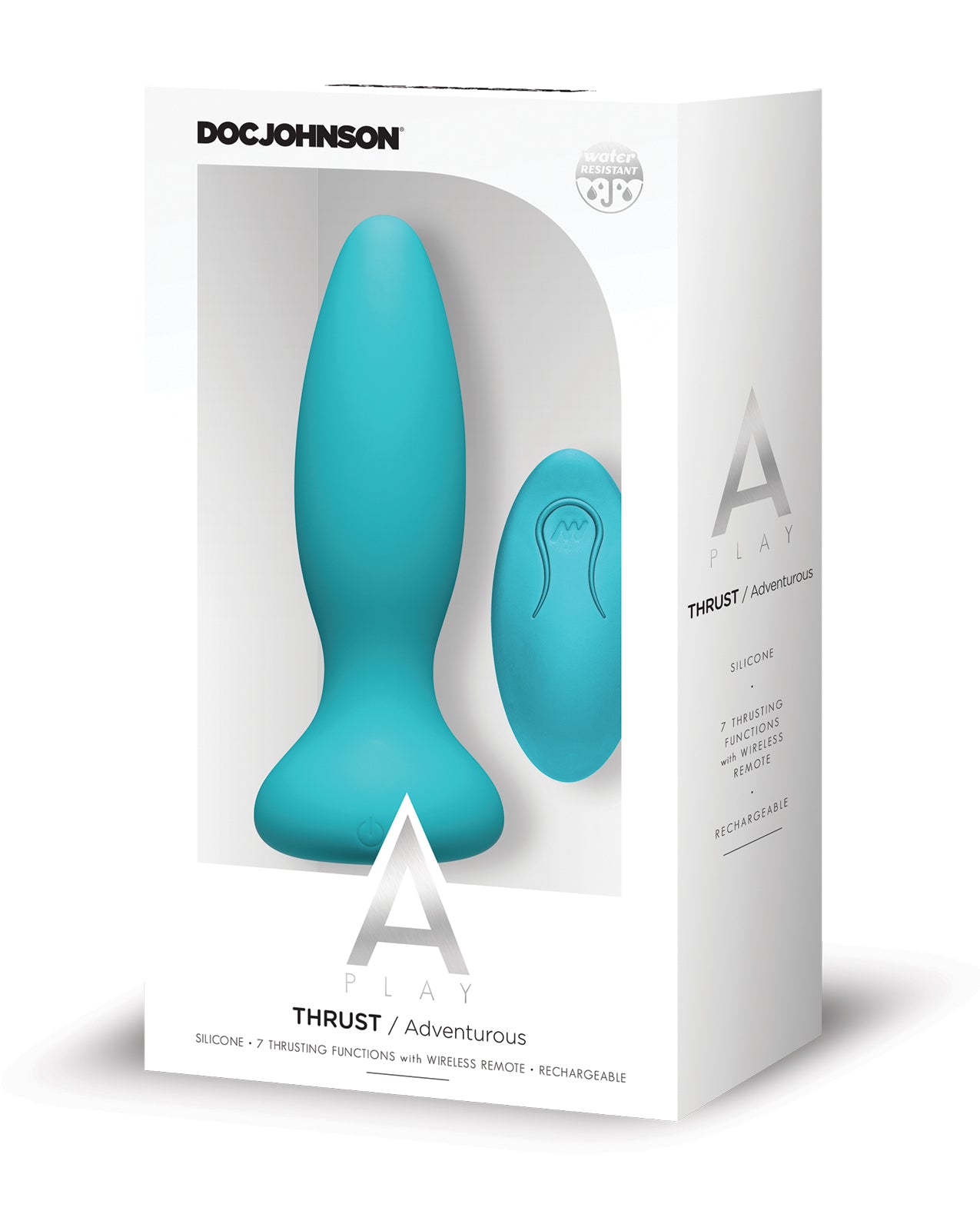 A Play Thrust Adventurous Rechargeable Silicone Anal Plug w/Remote – Teal