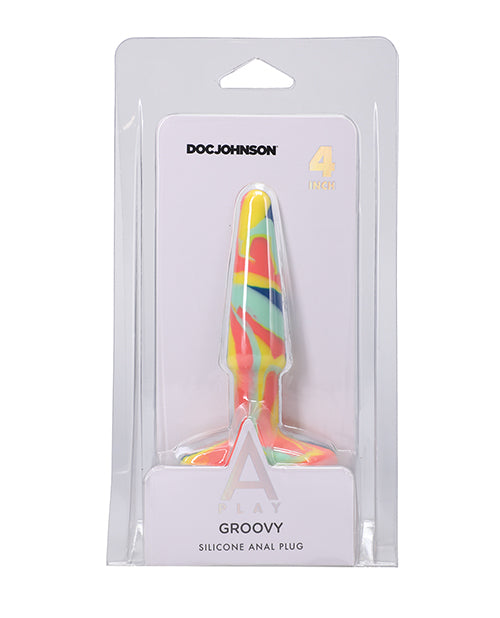 A Play 4″ Groovy Silicone Anal Plug – Multicolor/Yellow