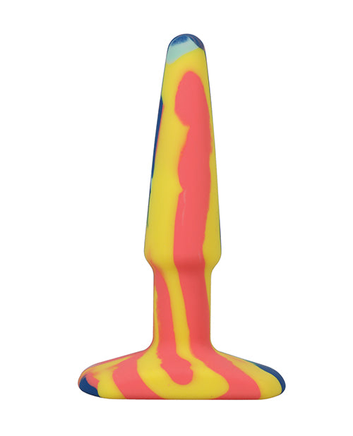 A Play 4" Groovy Silicone Anal Plug - Multicolor/Yellow - Image 4