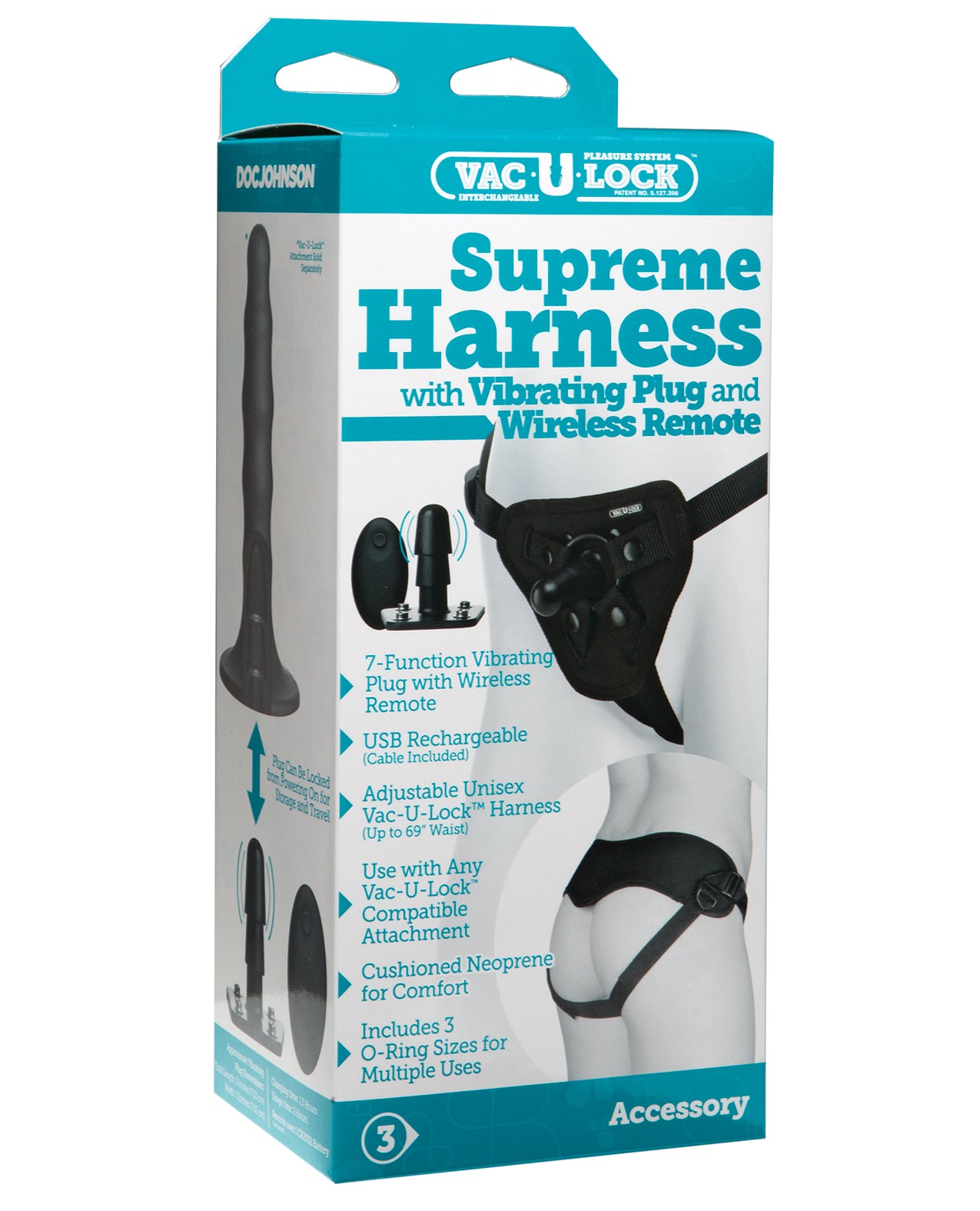 Vac-U-Lock Supreme Harness w/Vibrating Plug – Black