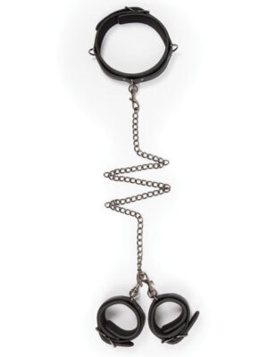 Easy Toys Faux Leather Collar w/Handcuffs - Black