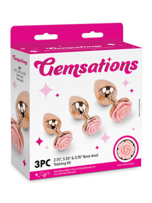 Gemsations 3 pc 2.75" & 3.15" & 3.7" Rose Metal Butt Plug Training Set - Rose Gold