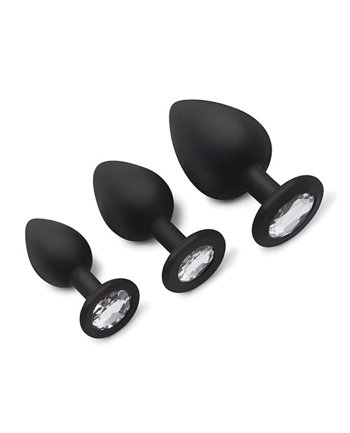 Gemsations 3 pc 2.75" & 3.15" & 3.7" Silicone Bling Bling Butt Plug Training Set - Black - Image 2
