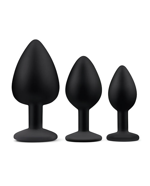 Gemsations 3 pc 2.75" & 3.15" & 3.7" Silicone Bling Bling Butt Plug Training Set - Black - Image 3