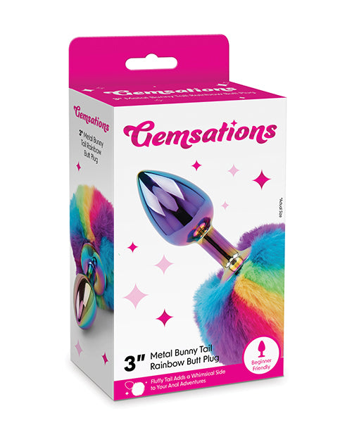 Gemsations 2.95″ Metal Bunny Tail Rainbow Butt Plug – Rainbow