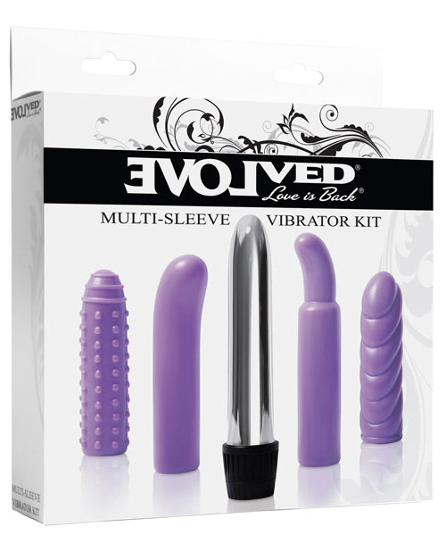 Evolved Multi Sleeve Vibrator Kit w/4 Textured Sleeves & Vibe – Purple