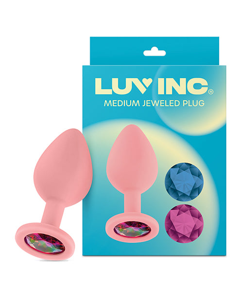 Luv Inc. Jeweled Silicone Butt Plug w/Three Stones – Medium Light Pink