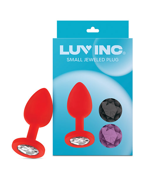 Luv Inc. Jeweled Silicone Butt Plug w/Three Stones – Small Red