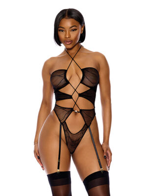 Pull My Strings Sheer Mesh Halterneck Teddy - Black XL