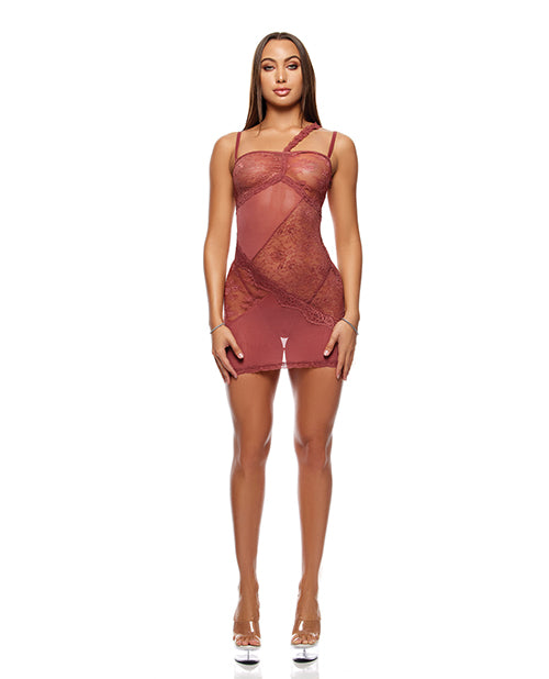 Patch of Petals Sheer Mesh and Lace Chemise w/Thong 2 pc Set – Mauve XL