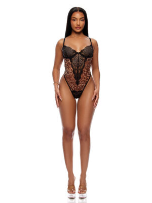 Animal Instincts Sheer Mesh and Lace Teddy - Animal XL