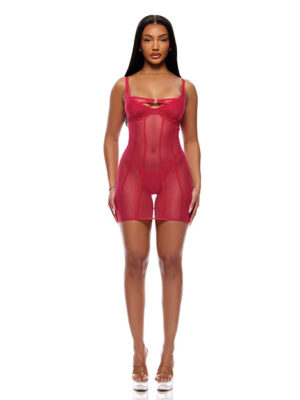 Layers To This Sheer Mesh and Knit Chemise w/Thong 2 pc Set - Pink SM