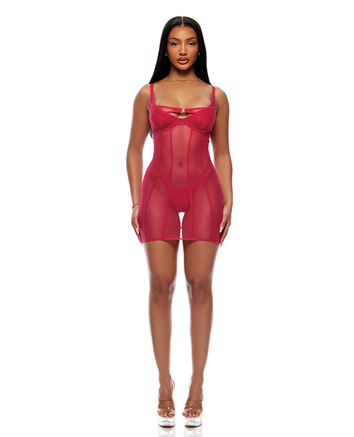 Layers To This Sheer Mesh and Knit Chemise w/Thong 2 pc Set – Pink XL