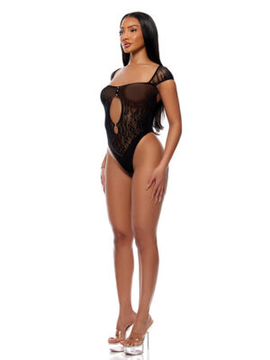Cross Your Mind Seamless Teddy w/Rhinestone Accents - Black O/S