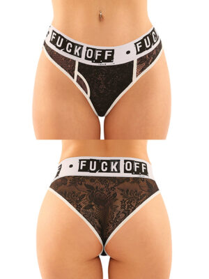 Vibes Buddy Fuck Off Lace Boy Brief & Lace Thong Black L/XL