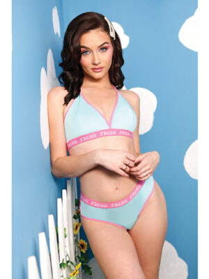 Vibes Fresh Halter Bralette & Booty Short Light Blue M/L