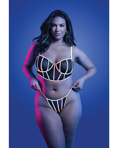 Solar Flare Flash Reflective Binding Underwire Bra & Thong – Black QN