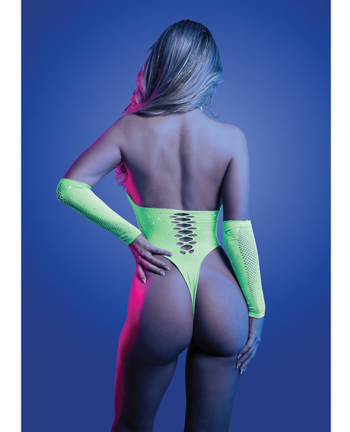 Pressure Point UV Reactive Rhinestone Studded Teddy & Gloves/Leg Warmers 2 pc Set - Neon Green O/S - Image 3